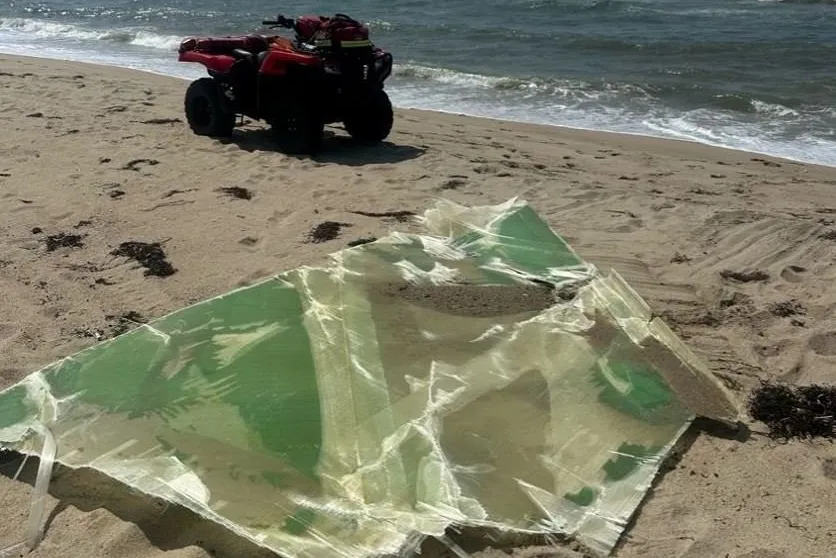 Debris washed up on a Nantucket beach from a collapsed GE Vernova blade