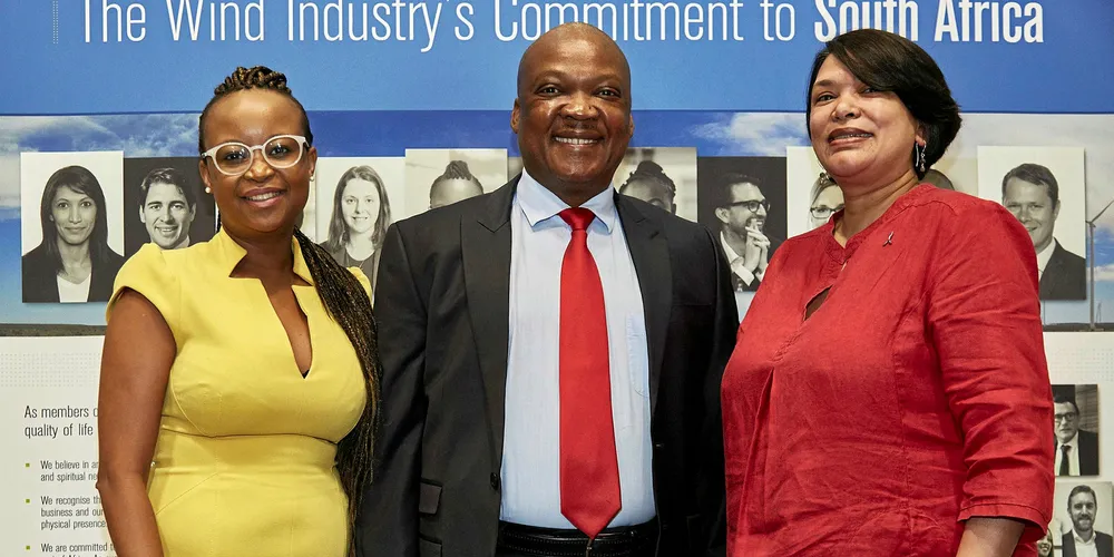 SAWEA chair Tebogo Movundlela, DoE director Thabane Zulu and SAWE CEO Brenda Martin launch the industry charter.