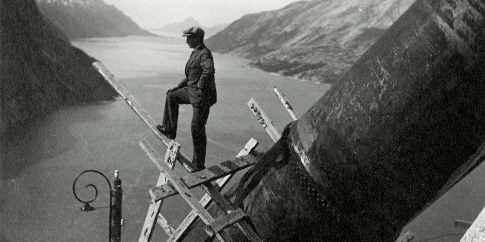 Det var farlig anleggsarbeid i Glomfjord under byggingen av rørgaten til kraftverket.