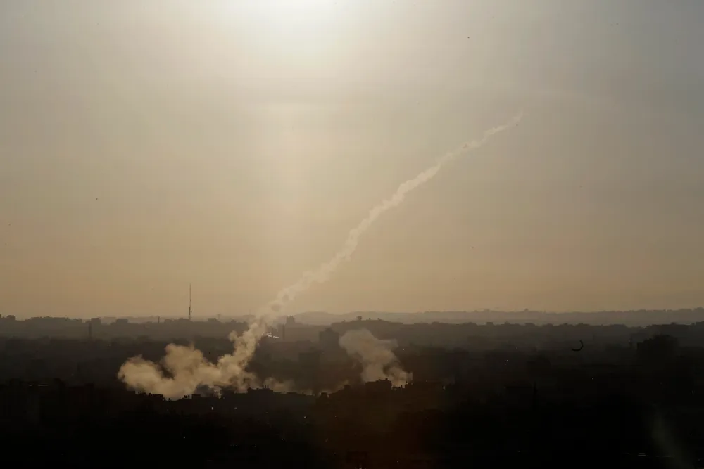 Under fire: Hamas rockets being fired at Israel
