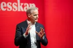Dette bildet av Ap-leder Jonas Gahr Støre er tatt under et tidligere landsmøte. Årets, som starter torsdag, blir arrangert digitalt.