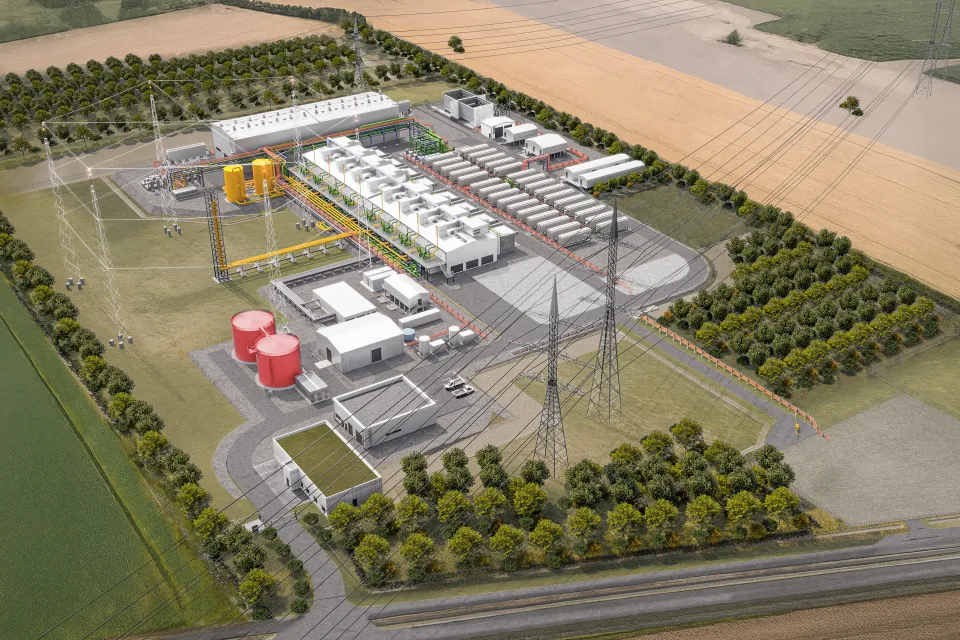 A computer-generated rendering of the 140MW green hydrogen plant