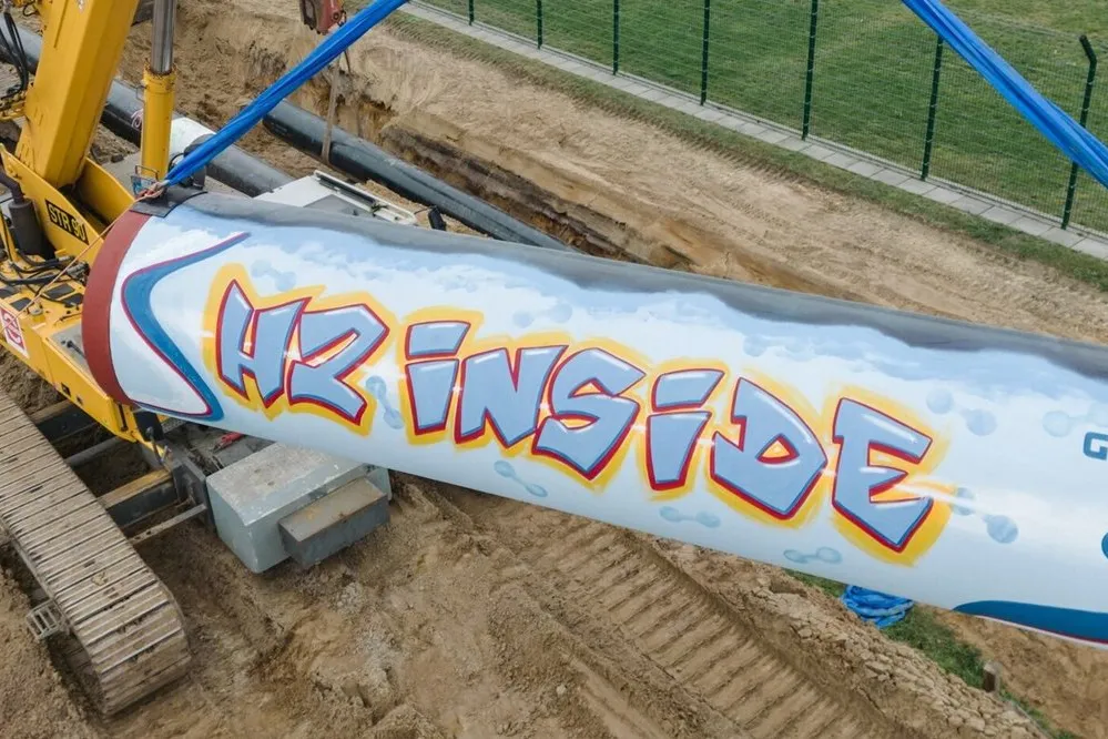 A section of the Flow hydrogen pipeline being installed in Germany